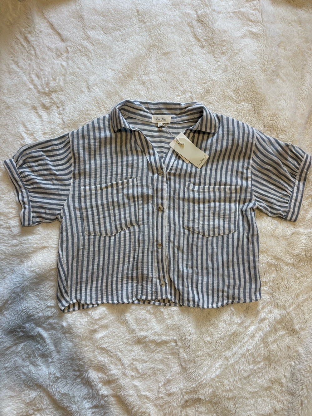 NWT Love Notes Women’s Blue and White Striped Button-Front Shirt